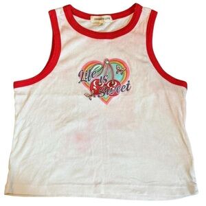 Obsessive Love  Cream & red tank top with "Life is Sweet" #y2kfashion